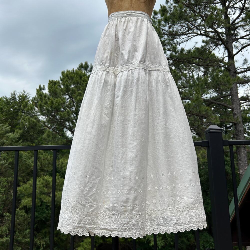 Vintage Early 1900s Antique Edwardian Semi Sheer Cotton Eyelet Petticoat Skirt